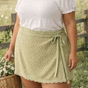 Future Collective Knit Wrap Skirt Womens 3X Sage Green Tie Waist NWT Boho
